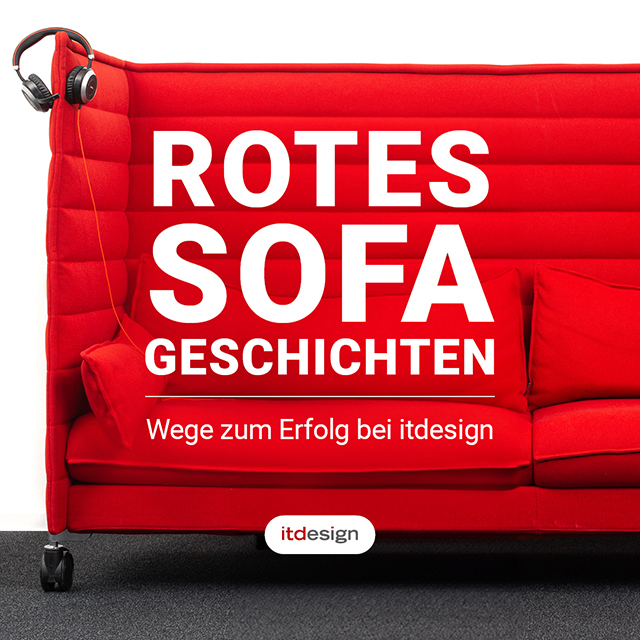 Rotes Sofa mit Kopfhörer